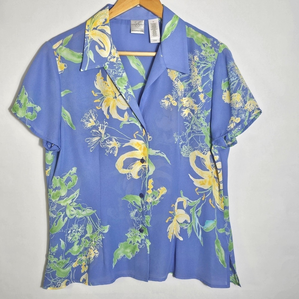 Emma James Liz Clairborne 3PC Skirt Set 14 Blue Floral Chiffon Blouse Tank L - Picture 6 of 16